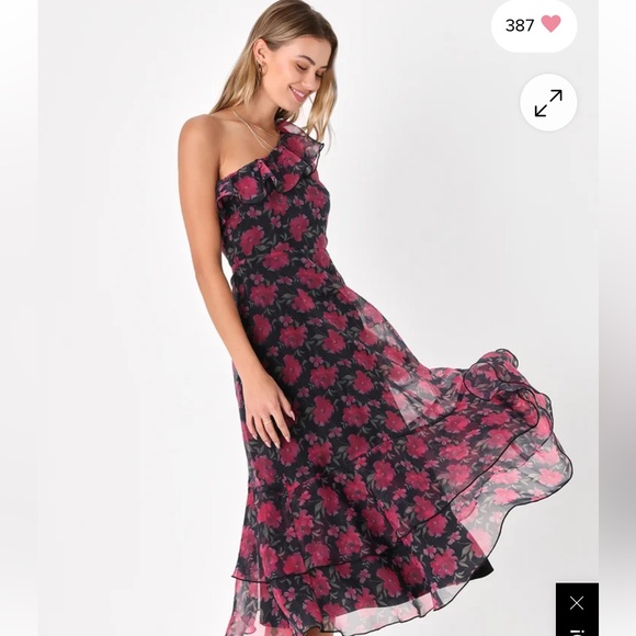 Lulu’s Floral One-Shoulder Dress - Picture 2 of 4